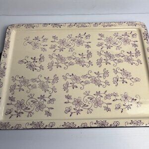 Temptations Floral Lace serving platter / Ceramic Dark Purple and White 16" x 10